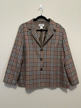 Pendleton Plaid Wool Blazer Jacket Women’s Size 18 XL Brown Tan Vintage USA